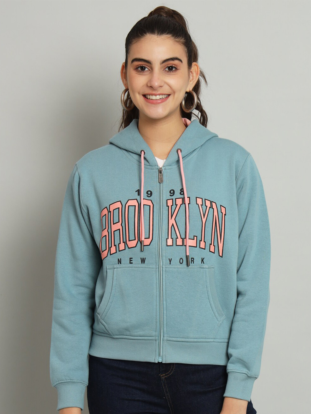

ANTI CULTURE Typography Printed Hooded Fleece Sweatshirt, Blue