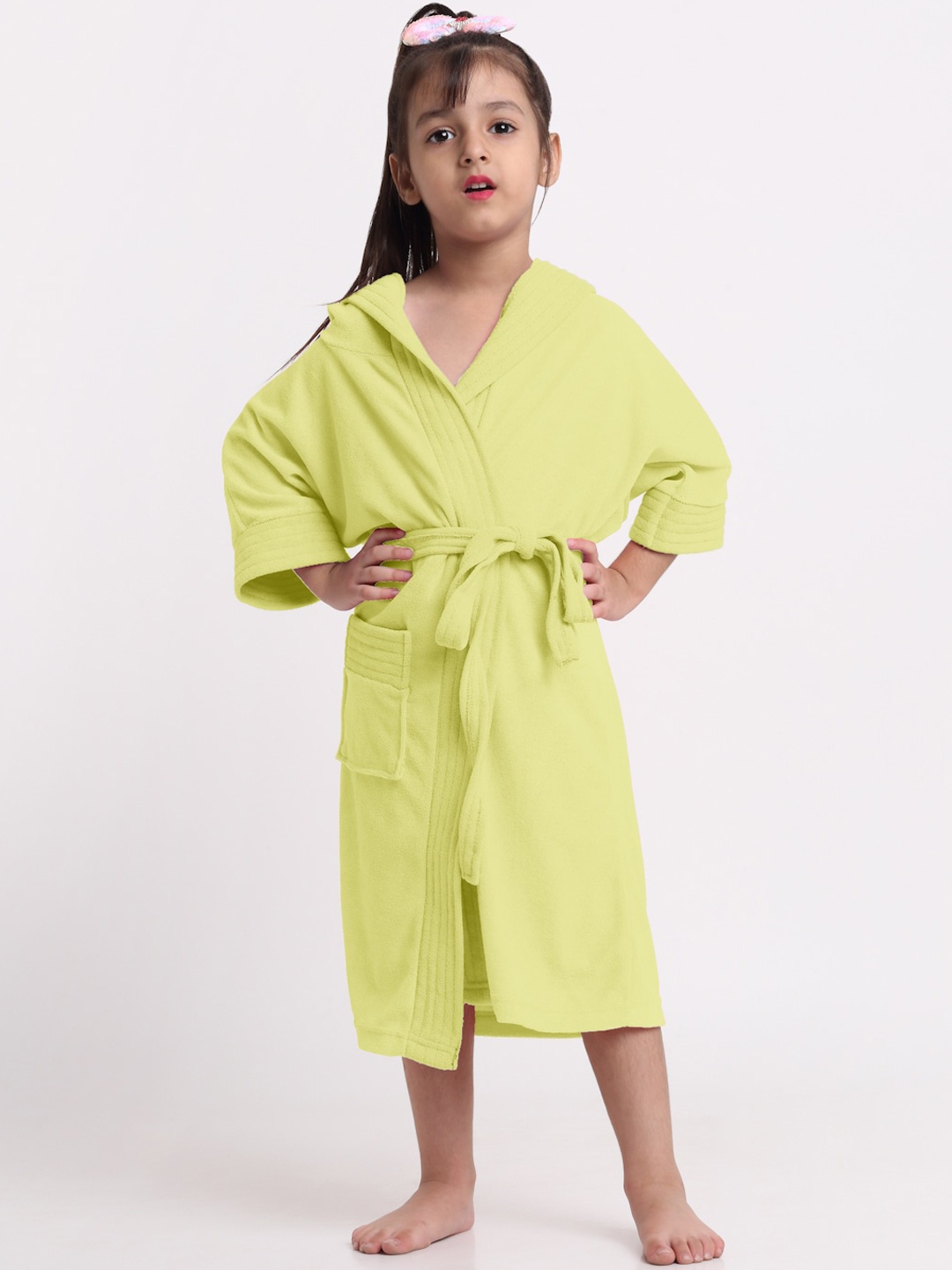 

Creeva Melodious Kids Front Pocket Bath Robe, Lime green