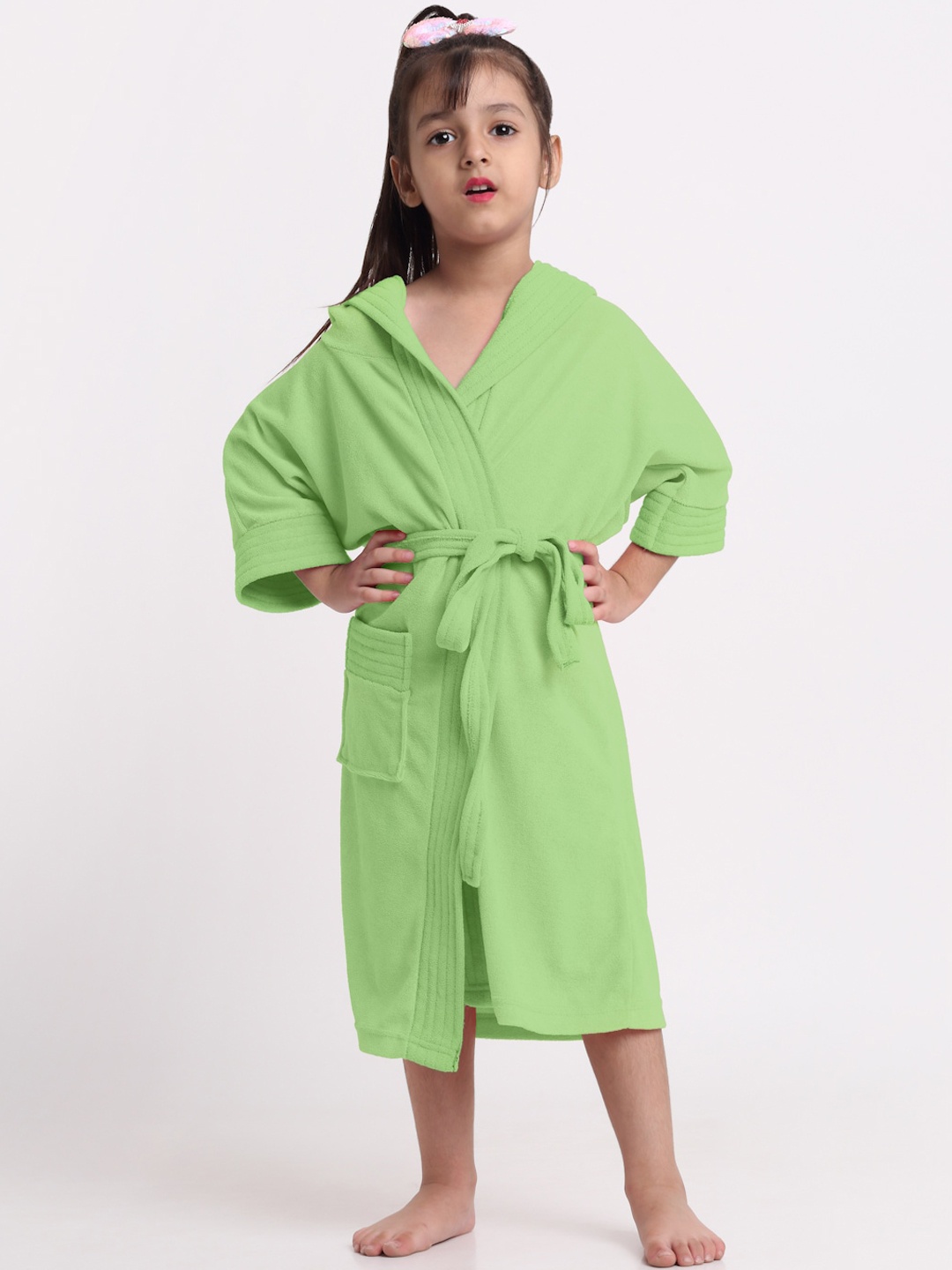 

Creeva Melodious Kids Front Pocket Bath Robe, Green