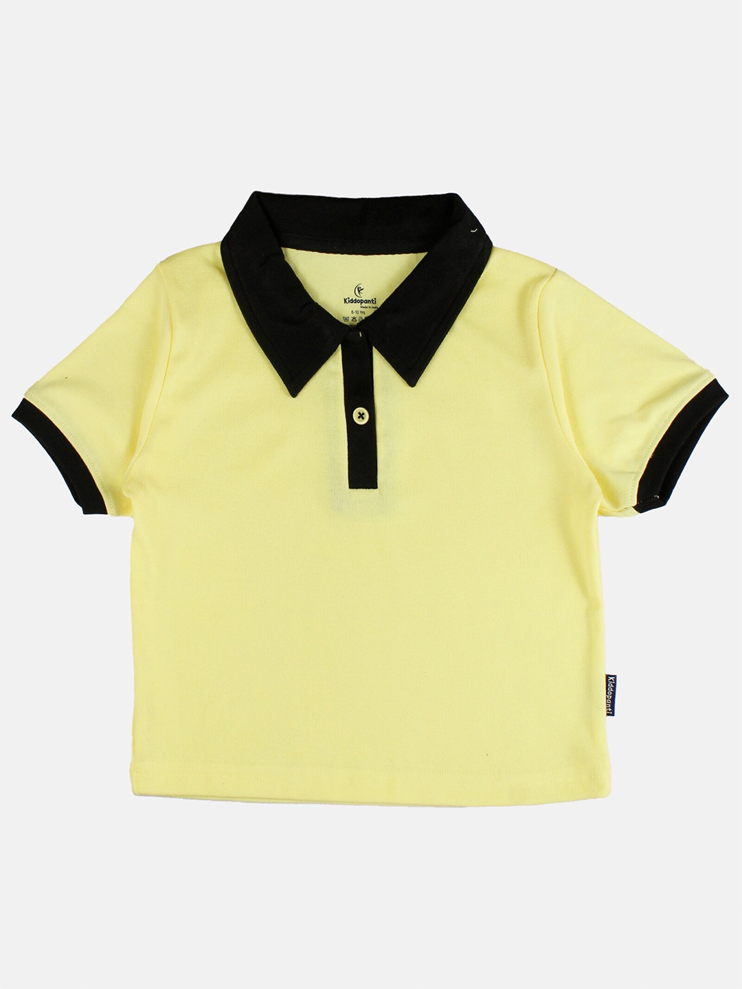 

KiddoPanti Girls Polo Collar Pure Cotton Crop T-shirt, Yellow