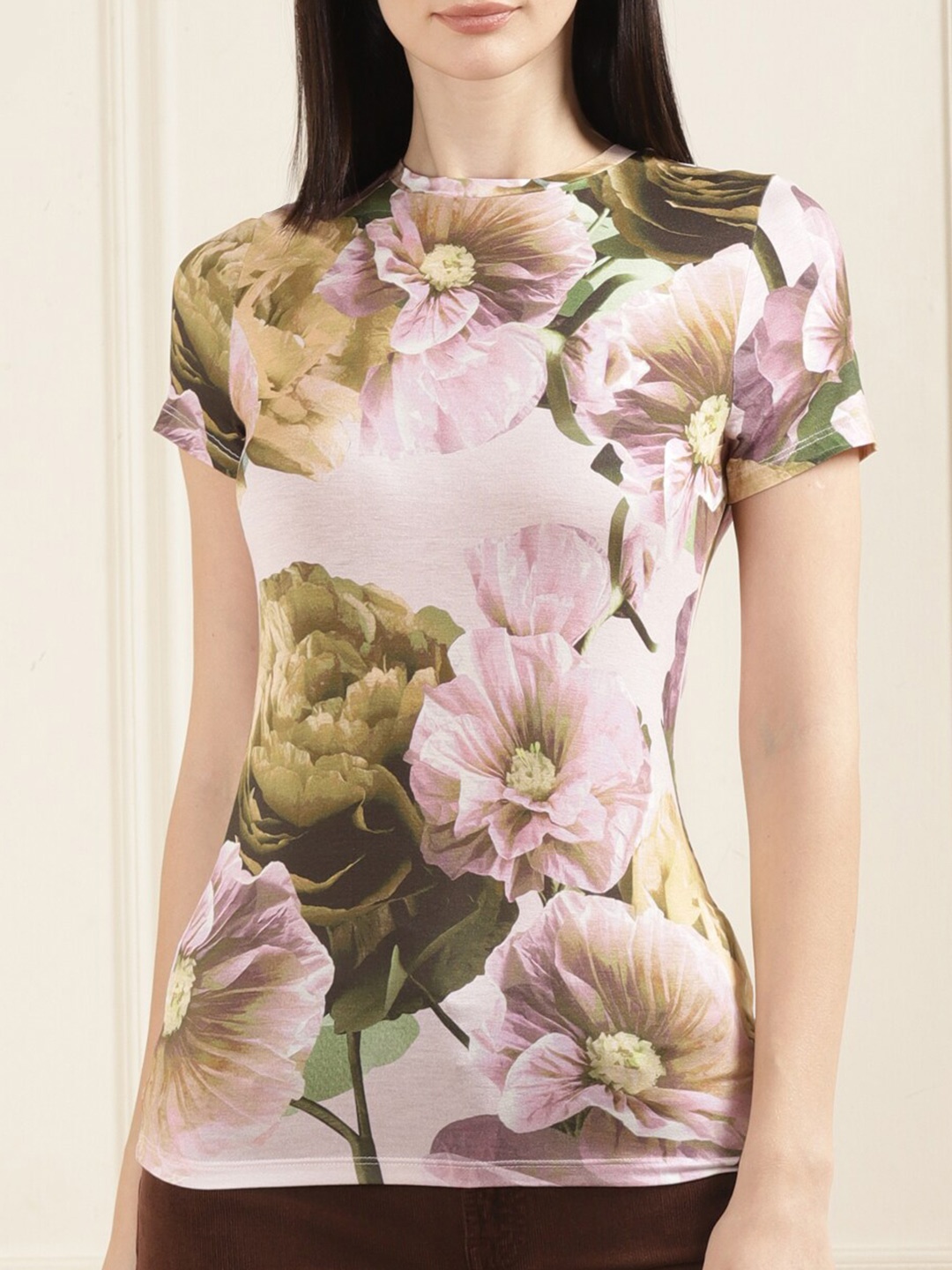 

Ted Baker Floral Printed Slim Fit T-shirt, Pink