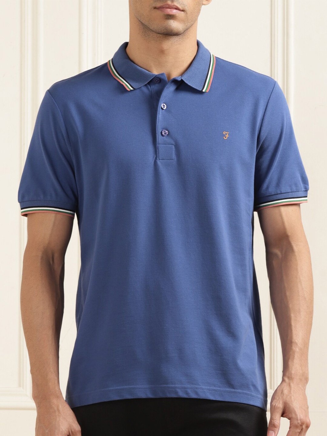 

Farah Polo Collar Organic Cotton T-shirt, Blue