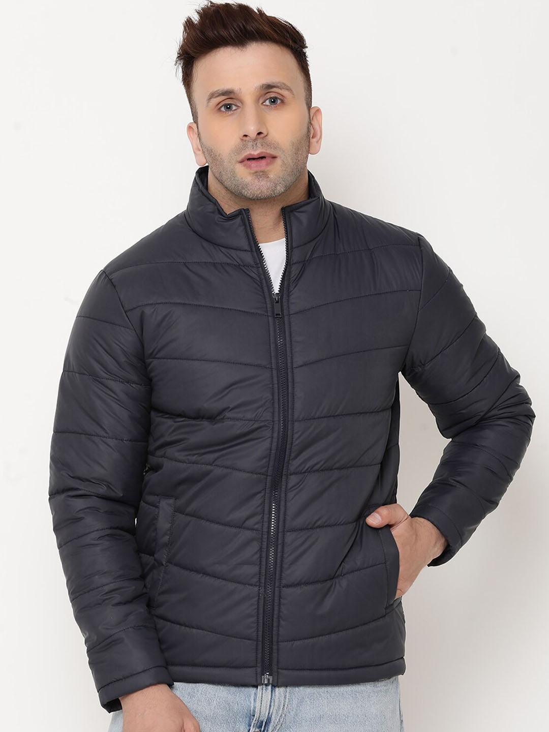 

9ty3ree Mock Collar Insulator Padded Jacket, Navy blue