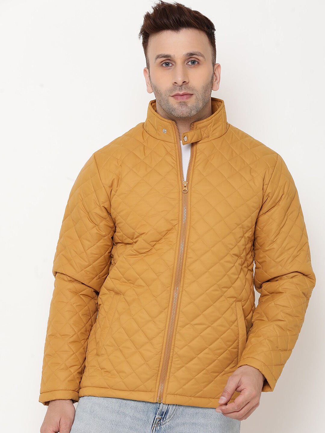 

9ty3ree Mock Collar Insulator Quilted Jacket, Mustard