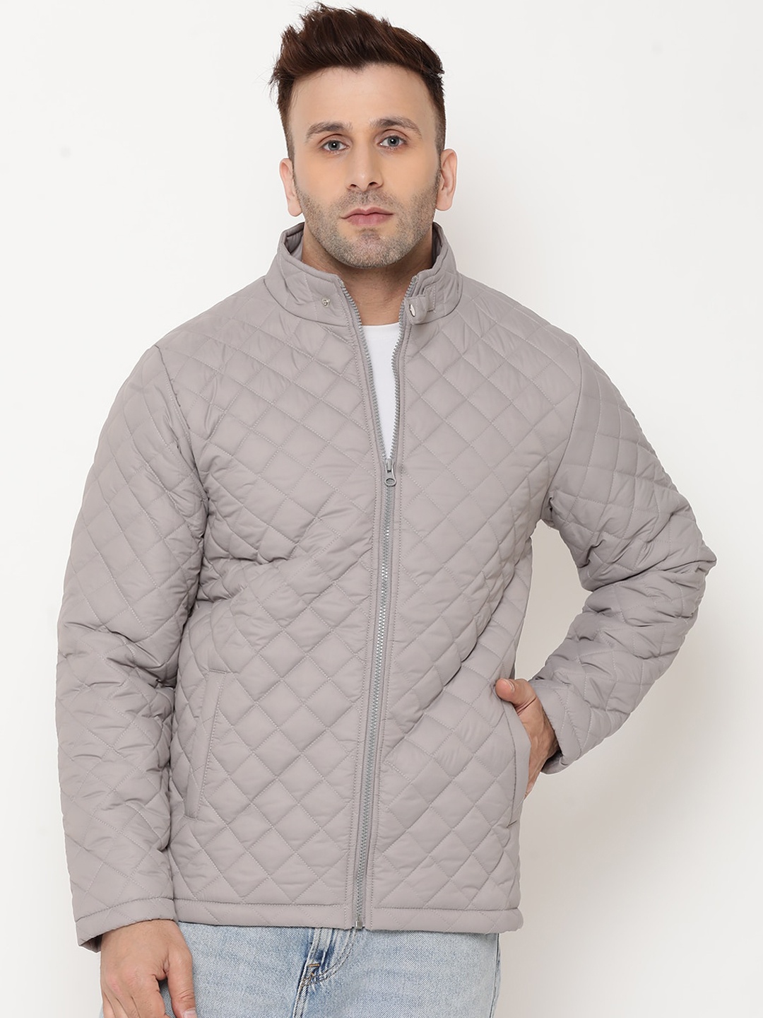 

9ty3ree Mock Collar Insulator Quilted Jacket, Grey