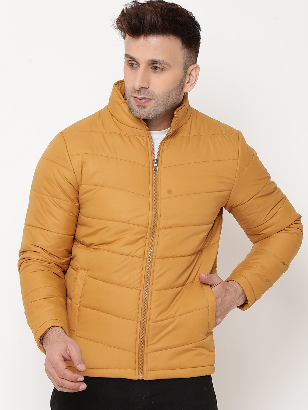 

9ty3ree Mock Collar Insulator Padded Jacket, Mustard