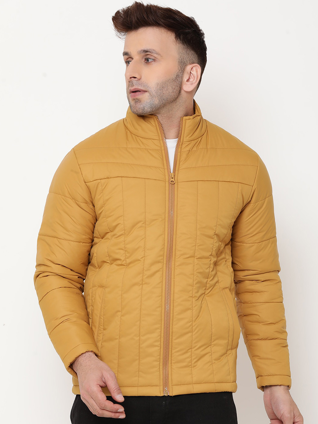 

9ty3ree Mock Collar Insulator Padded Jacket, Mustard