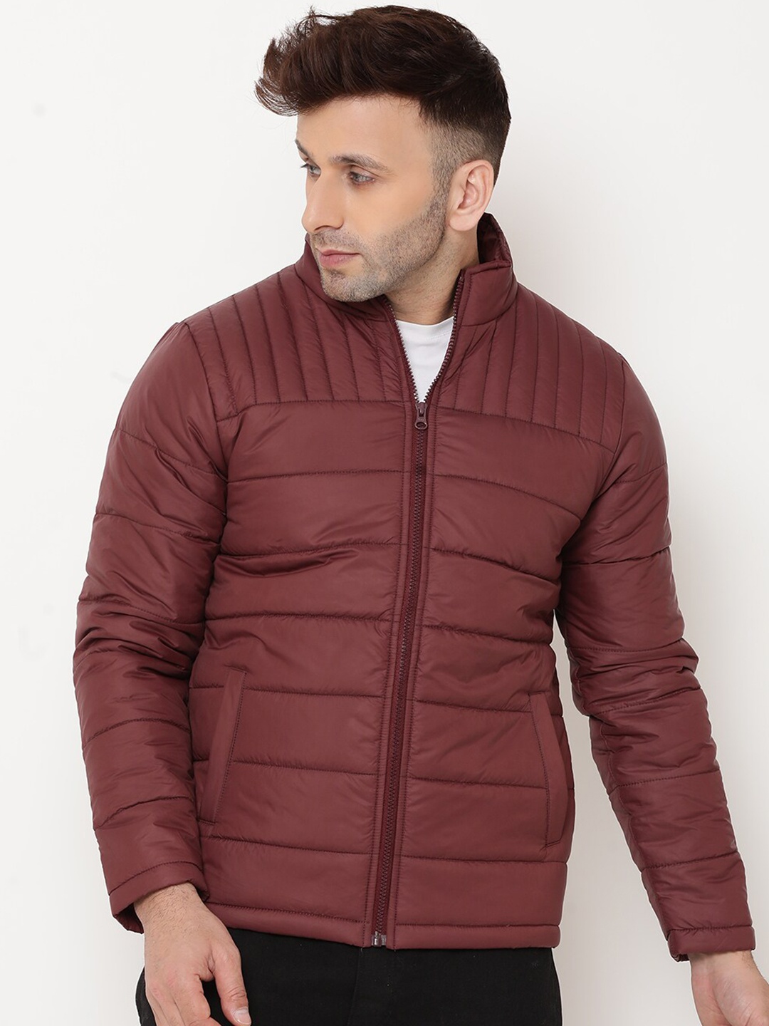 

9ty3ree Mock Collar Padded Jacket, Maroon
