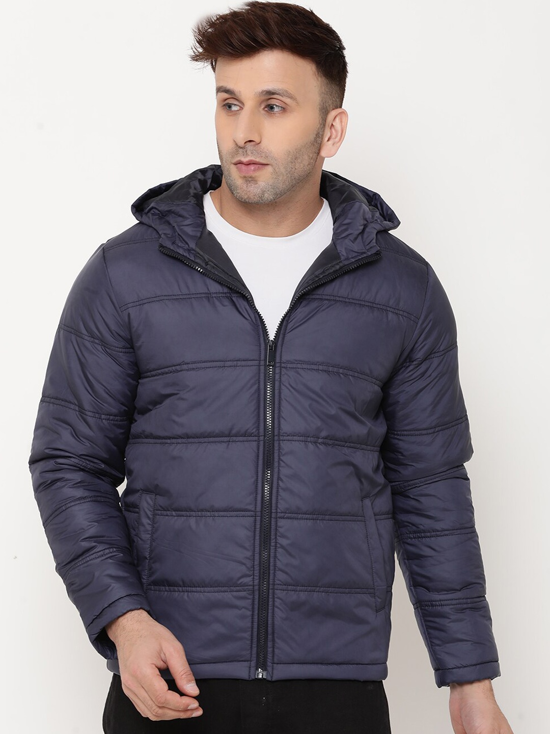 

9ty3ree Hooded Insulator Puffer Jacket, Navy blue