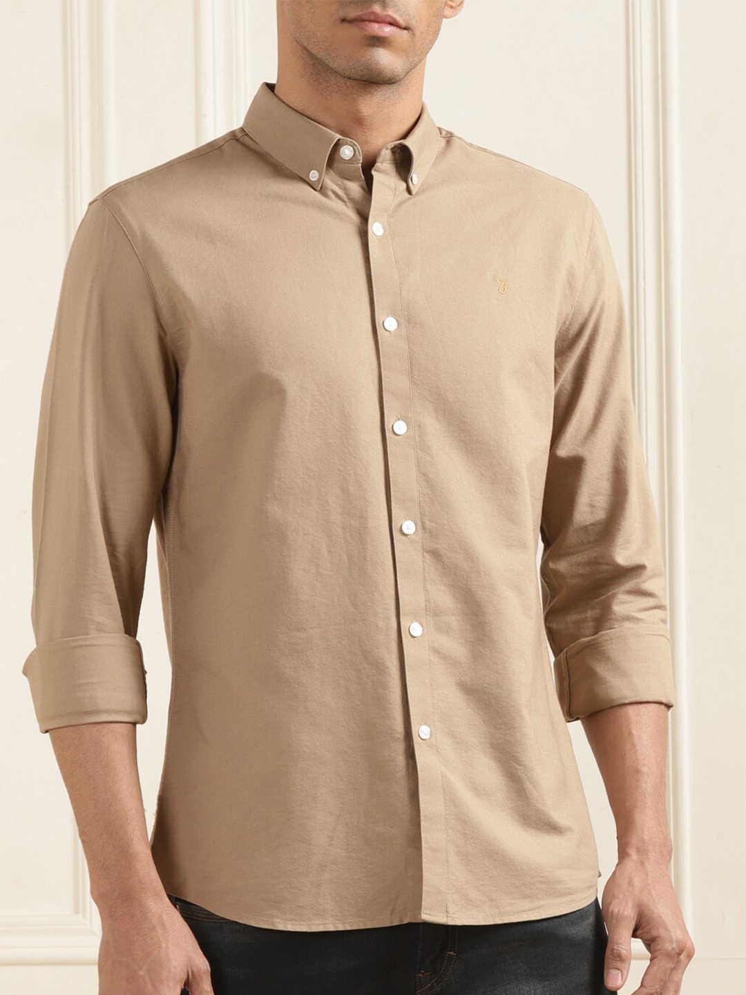 

Farah Slim Fit Button Down Collar Cotton Casual Shirt, Beige