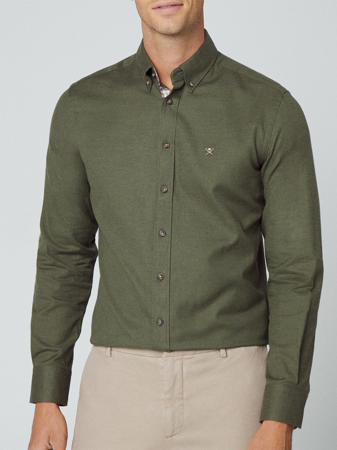 

HACKETT LONDON Slim Fit Button-Down Collar Formal Pure Cotton Shirt, Olive