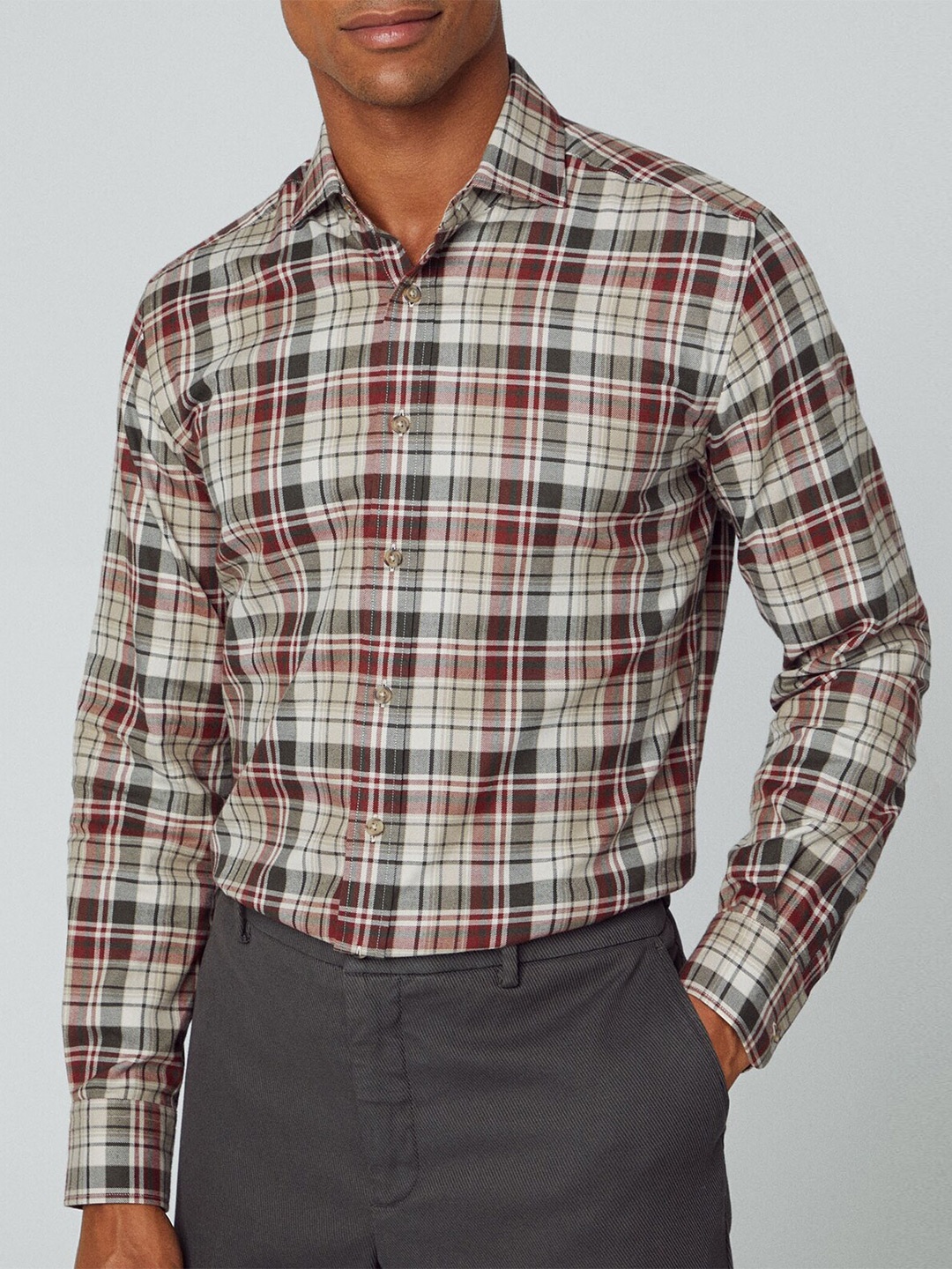 

HACKETT LONDON Slim Fit Tartan Checked Formal Pure Cotton Shirt, White
