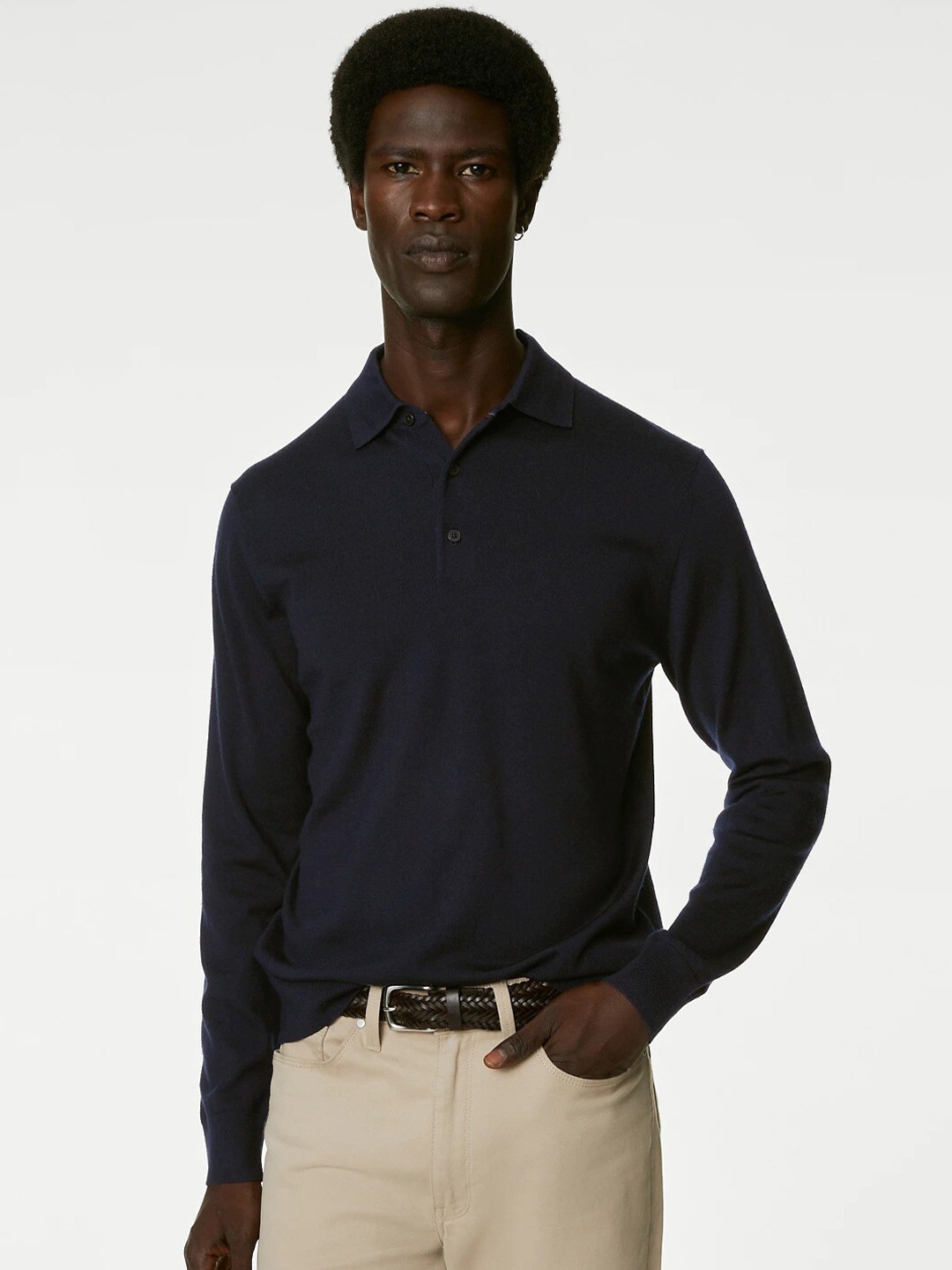 

Marks & Spencer Polo Collar Woollen T-shirt, Navy blue