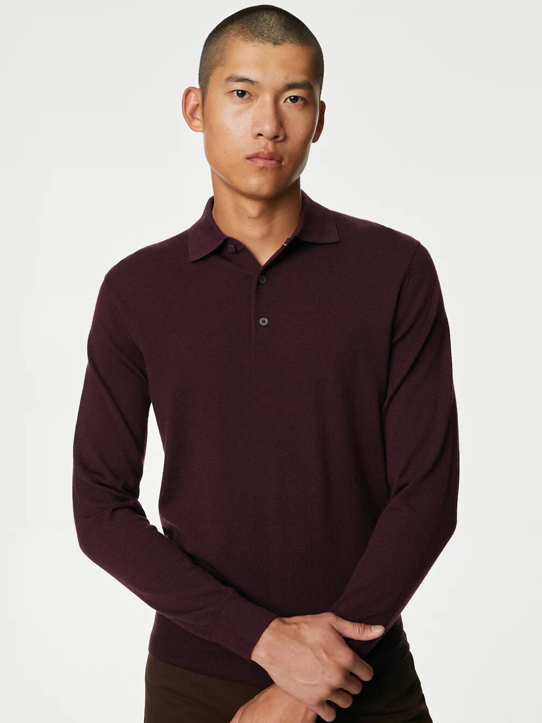 

Marks & Spencer Polo Collar Woollen T-shirt, Burgundy