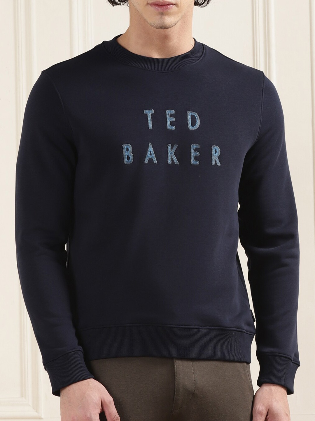 

Ted Baker Typography Embroidered Cotton Pullover, Navy blue