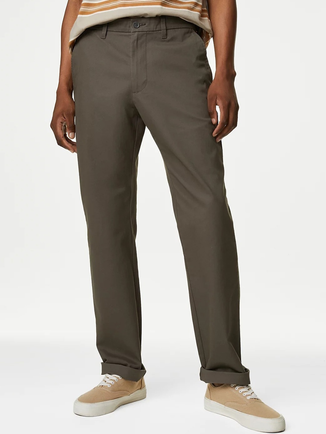 

Marks & Spencer Men Mid Rise Plain Regular Trousers, Brown
