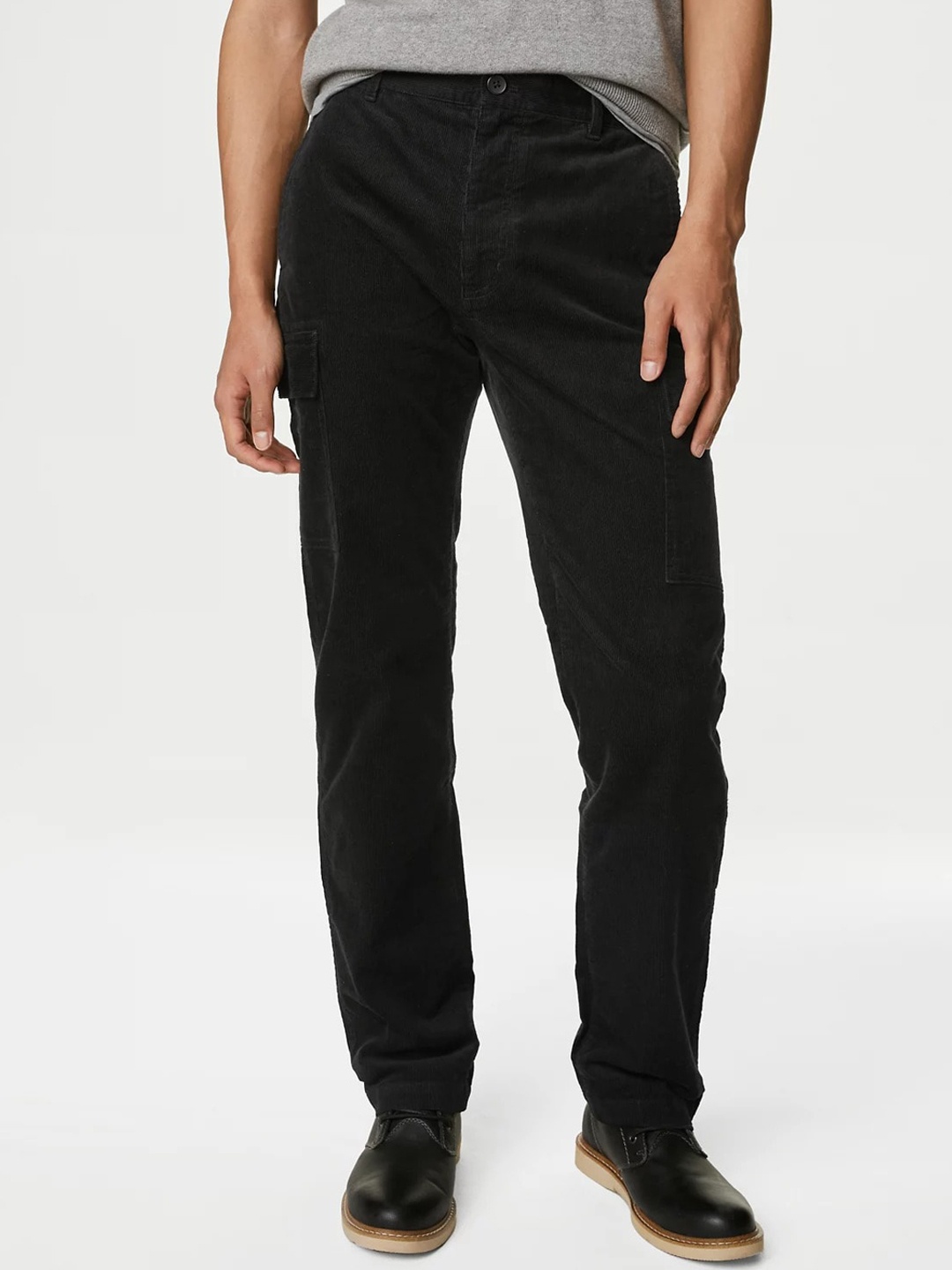 

Marks & Spencer Men Straight Fit Plain Cargos, Black