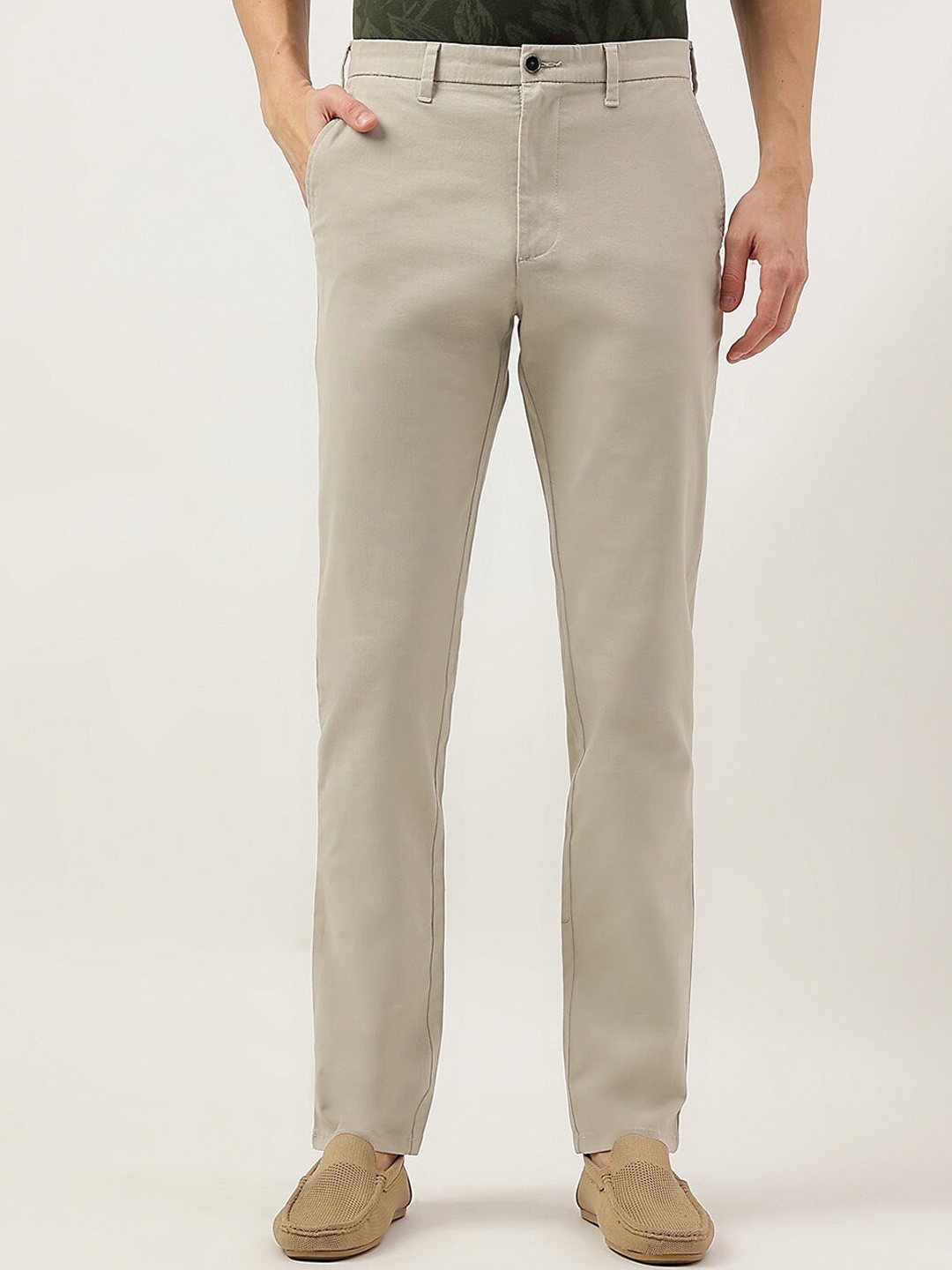 

Marks & Spencer Men Slim Fit Mid-Rise Trousers, Beige