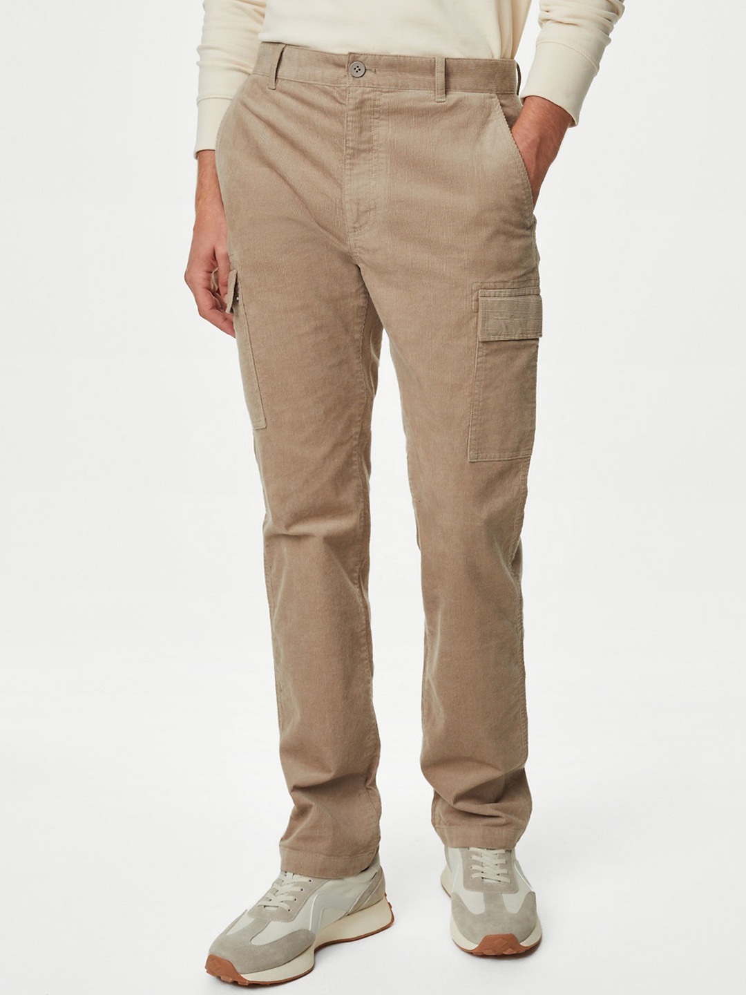 

Marks & Spencer Men Straight Fit Plain Corduroy Cargos, Beige