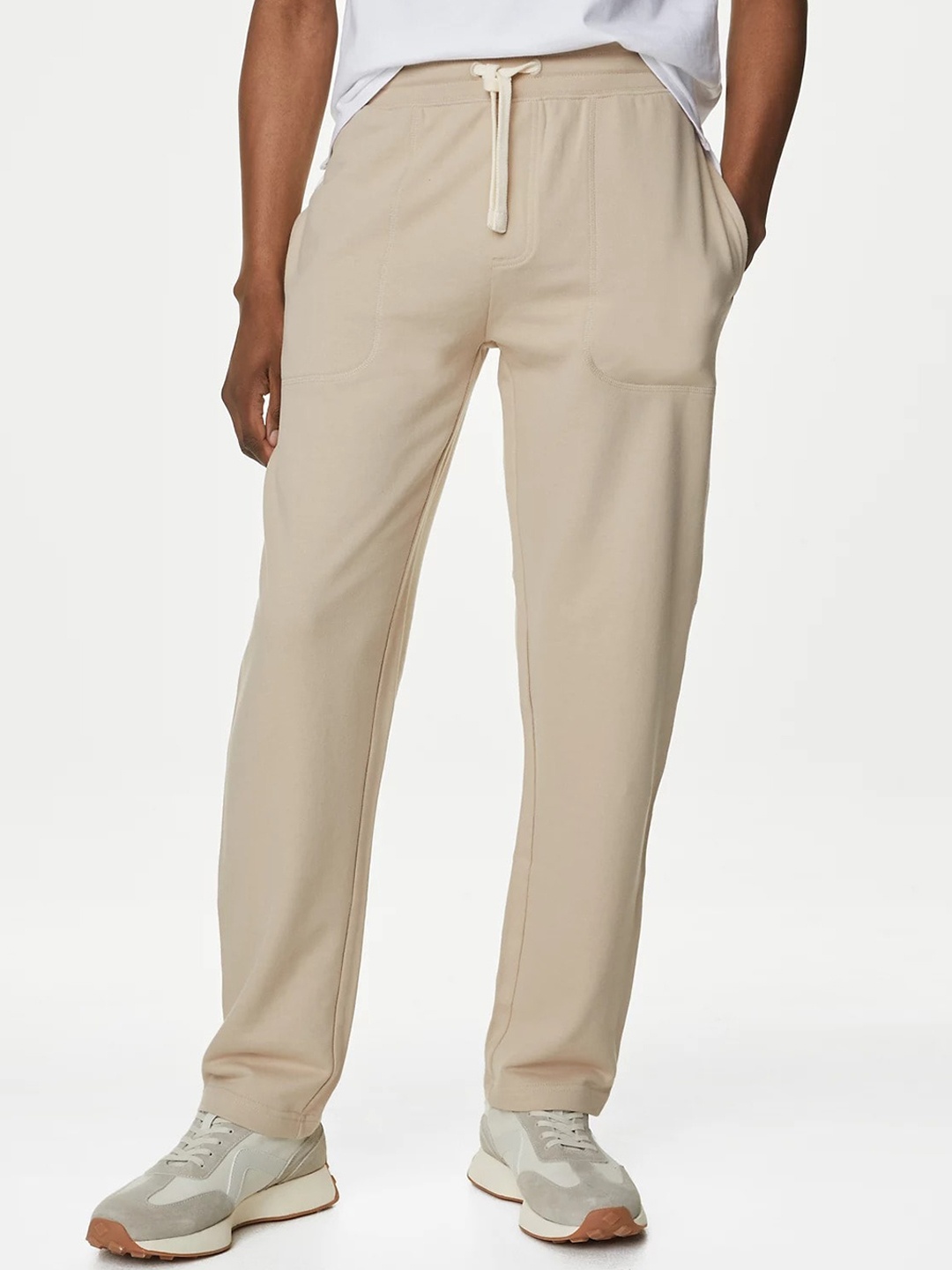 

Marks & Spencer Men Straight Fit Pure Cotton Track Pants, Beige