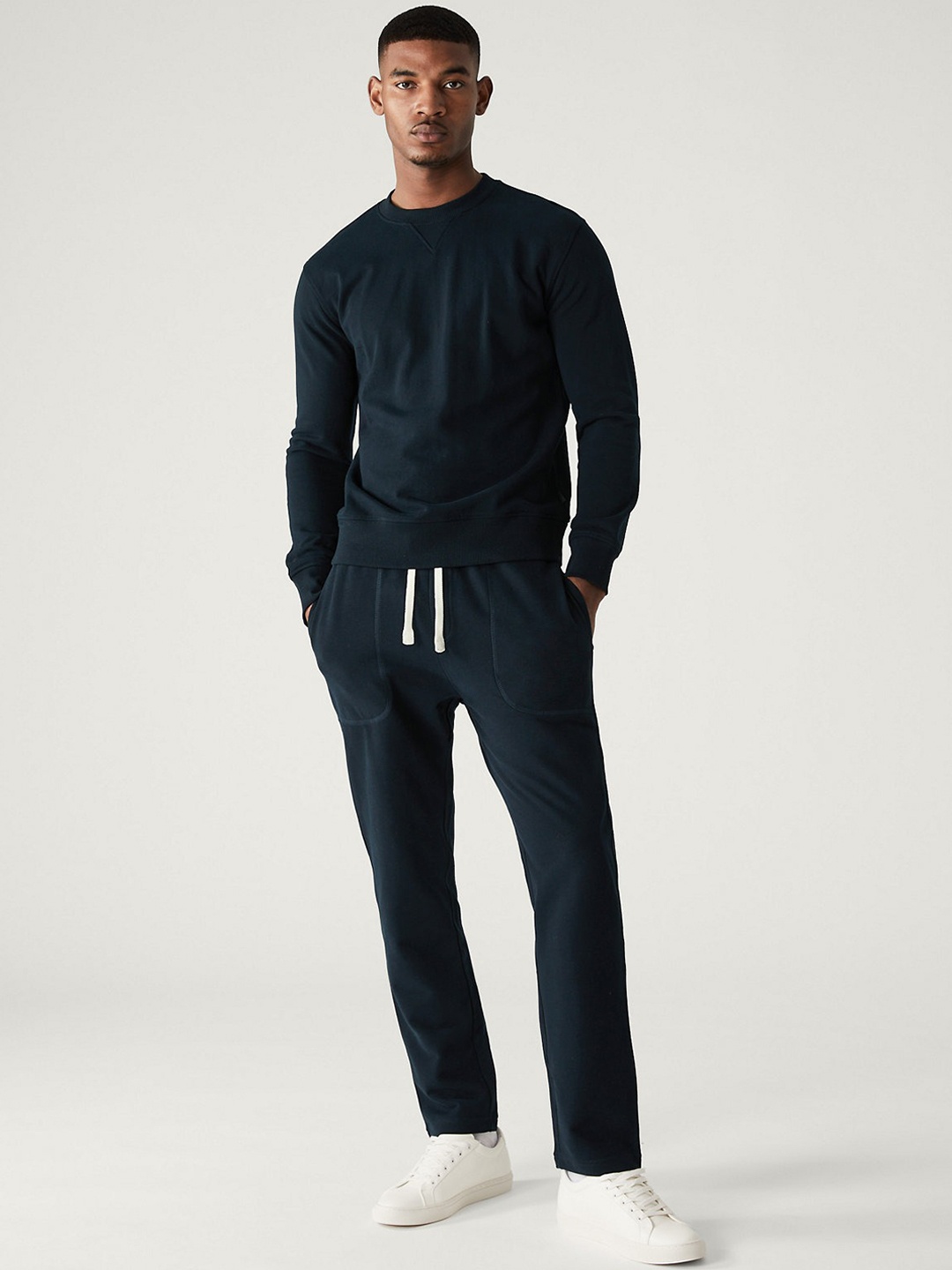 

Marks & Spencer Men Straight-Leg Pure Cotton Track Pants, Navy blue