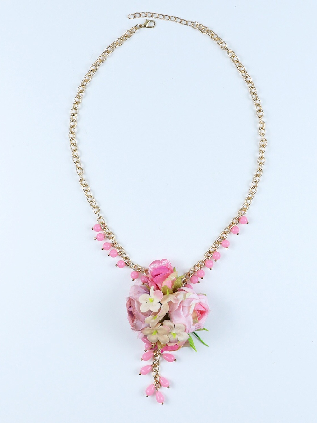 

Asthetika Kids Girls Gold-Plated Floral Beaded Necklace, Pink