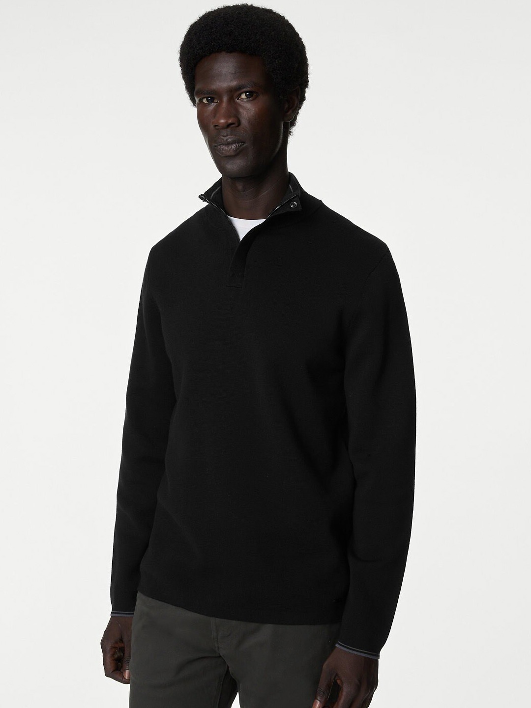 

Marks & Spencer Mock Collar Half Zipper Pullover Sweatshirt, Black