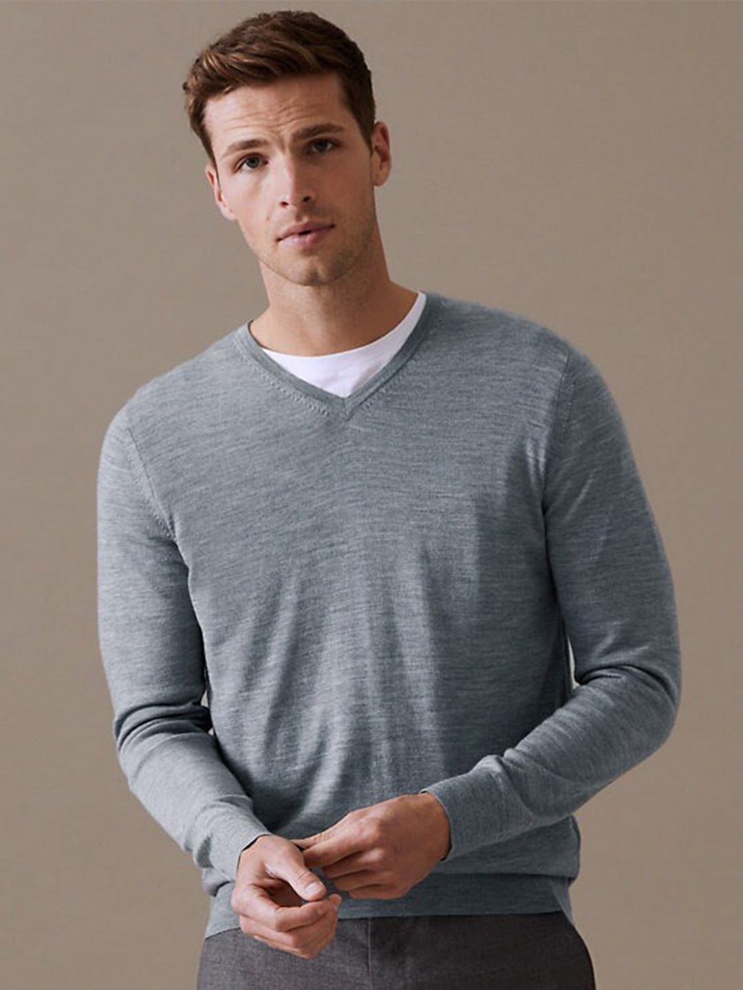 

Marks & Spencer V-Neck Woollen Pullover Sweater, Grey