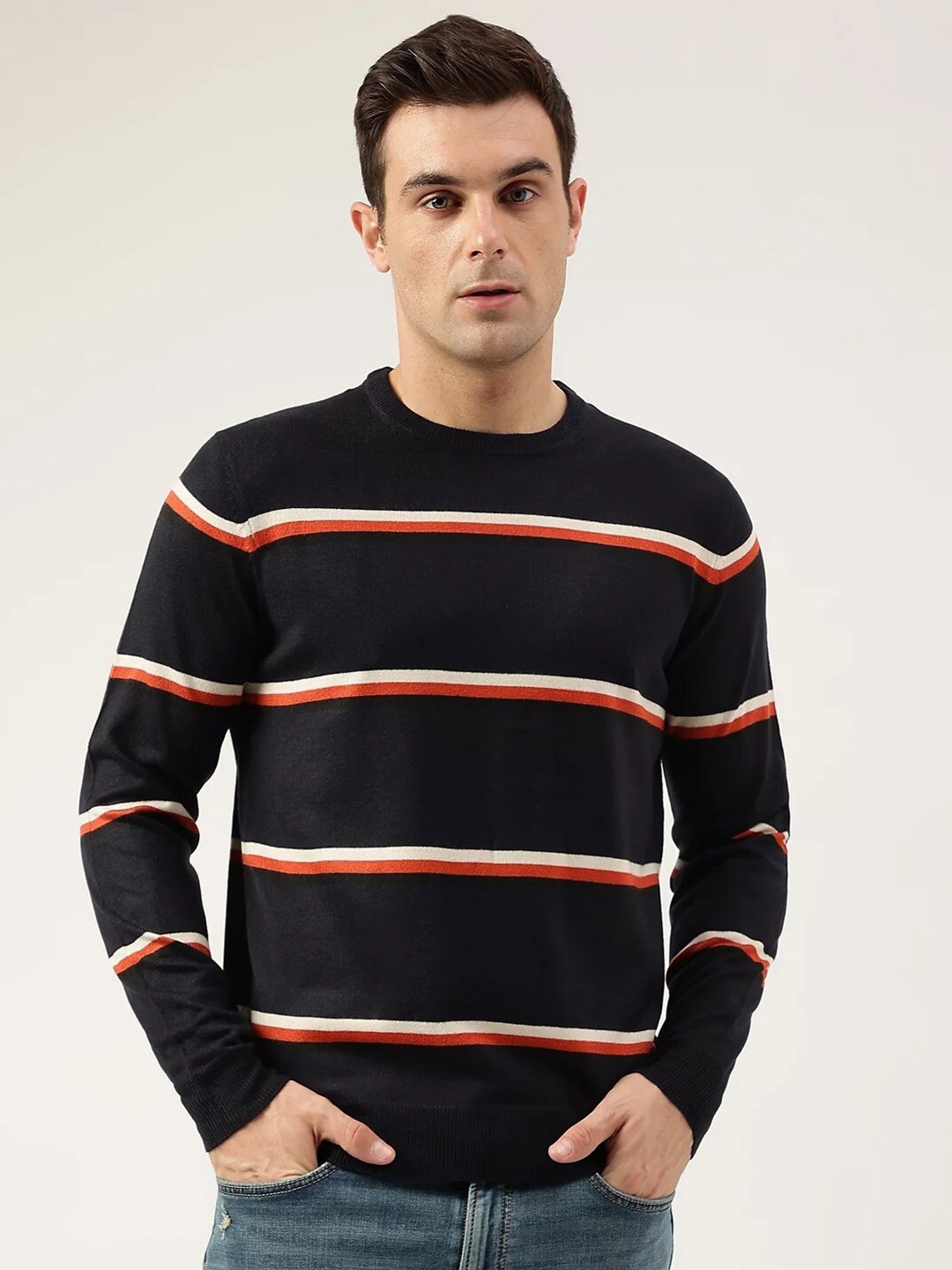 

Marks & Spencer Striped Round Neck Pullover, Navy blue