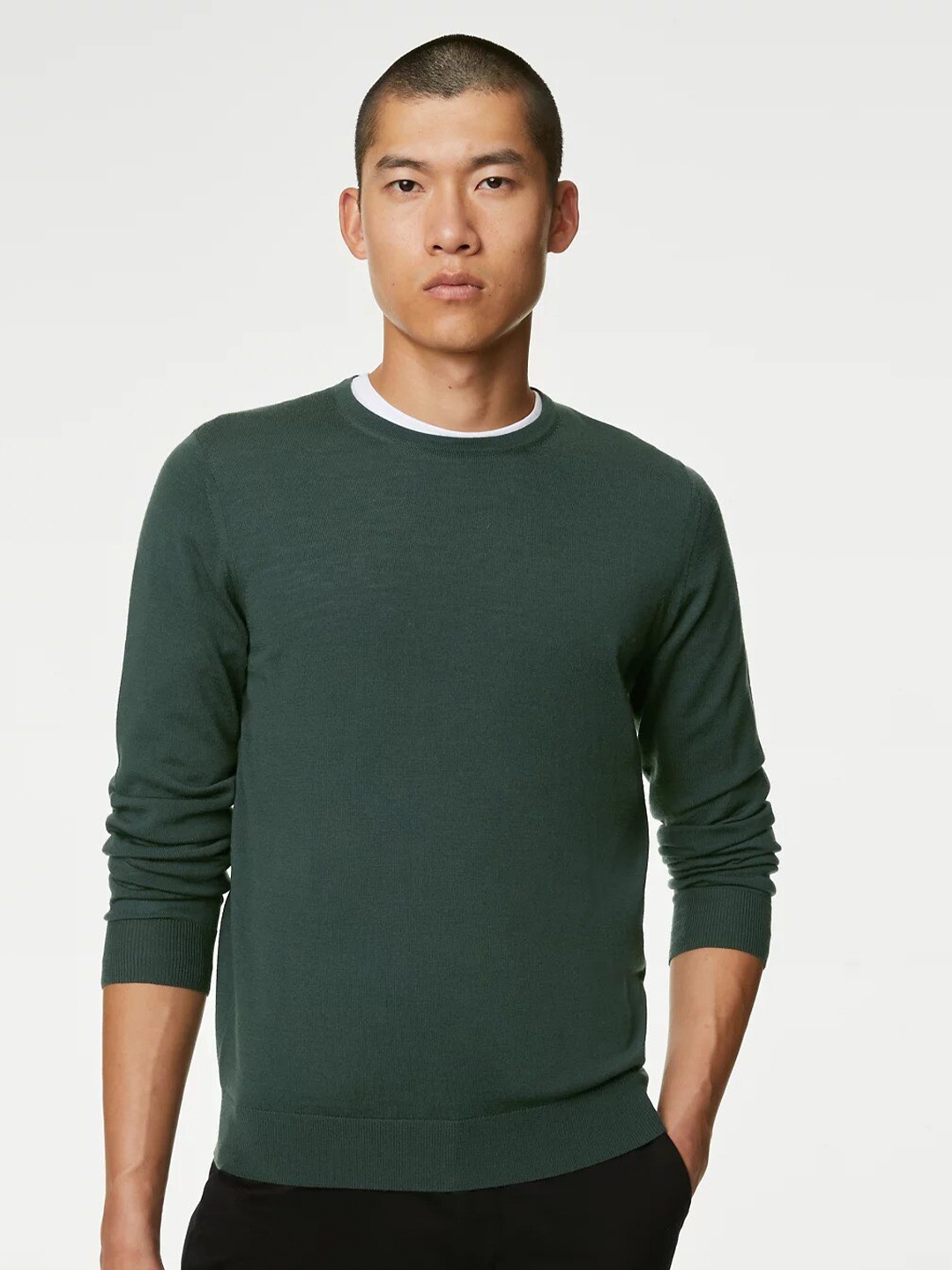 

Marks & Spencer Round Neck Woollen Pullover, Green