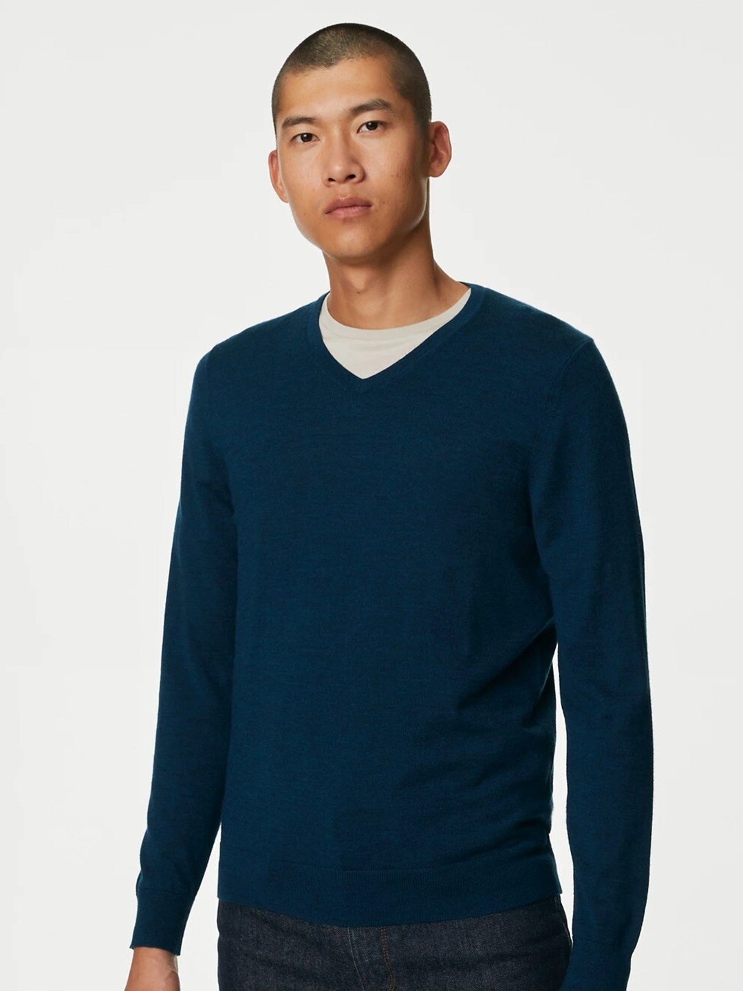 

Marks & Spencer V-Neck Woollen Pullover Sweater, Blue