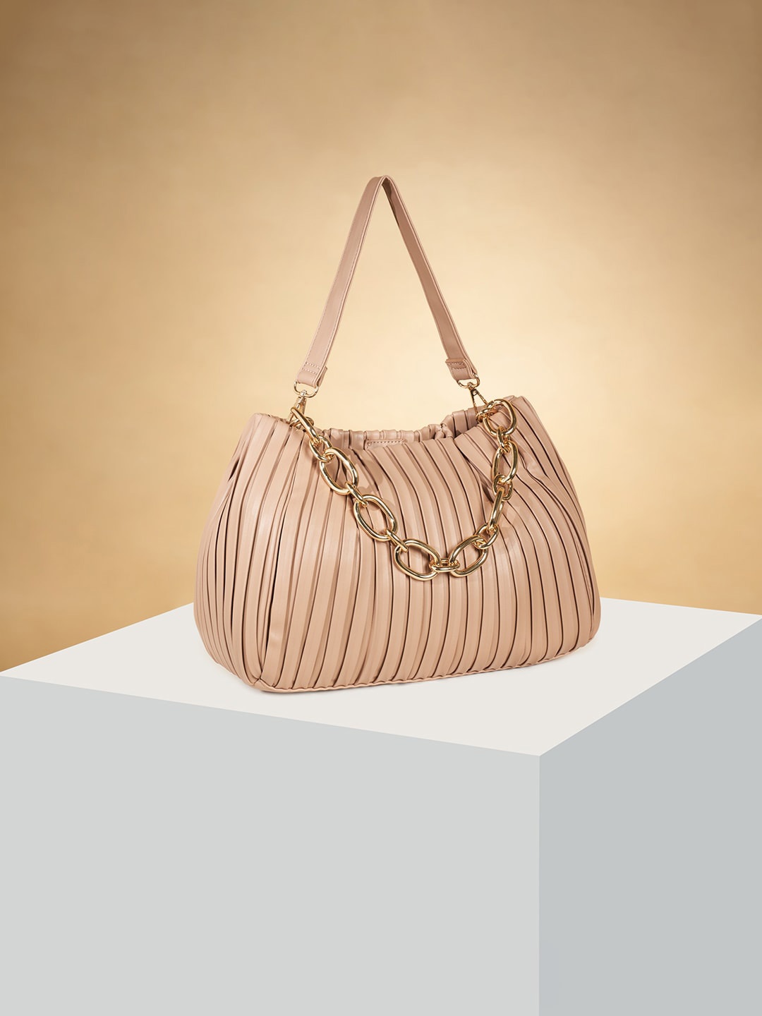 

Forever Glam by Pantaloons Textured Structured Handheld Bag, Tan