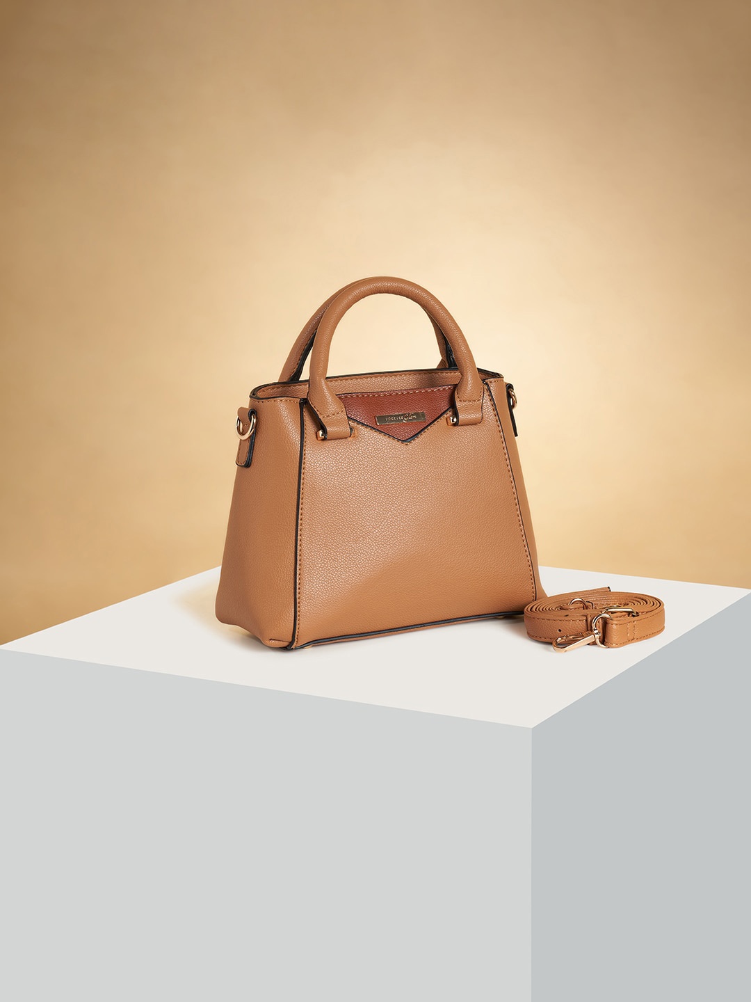 

Forever Glam by Pantaloons Textured PU Structured Handheld Bag, Tan