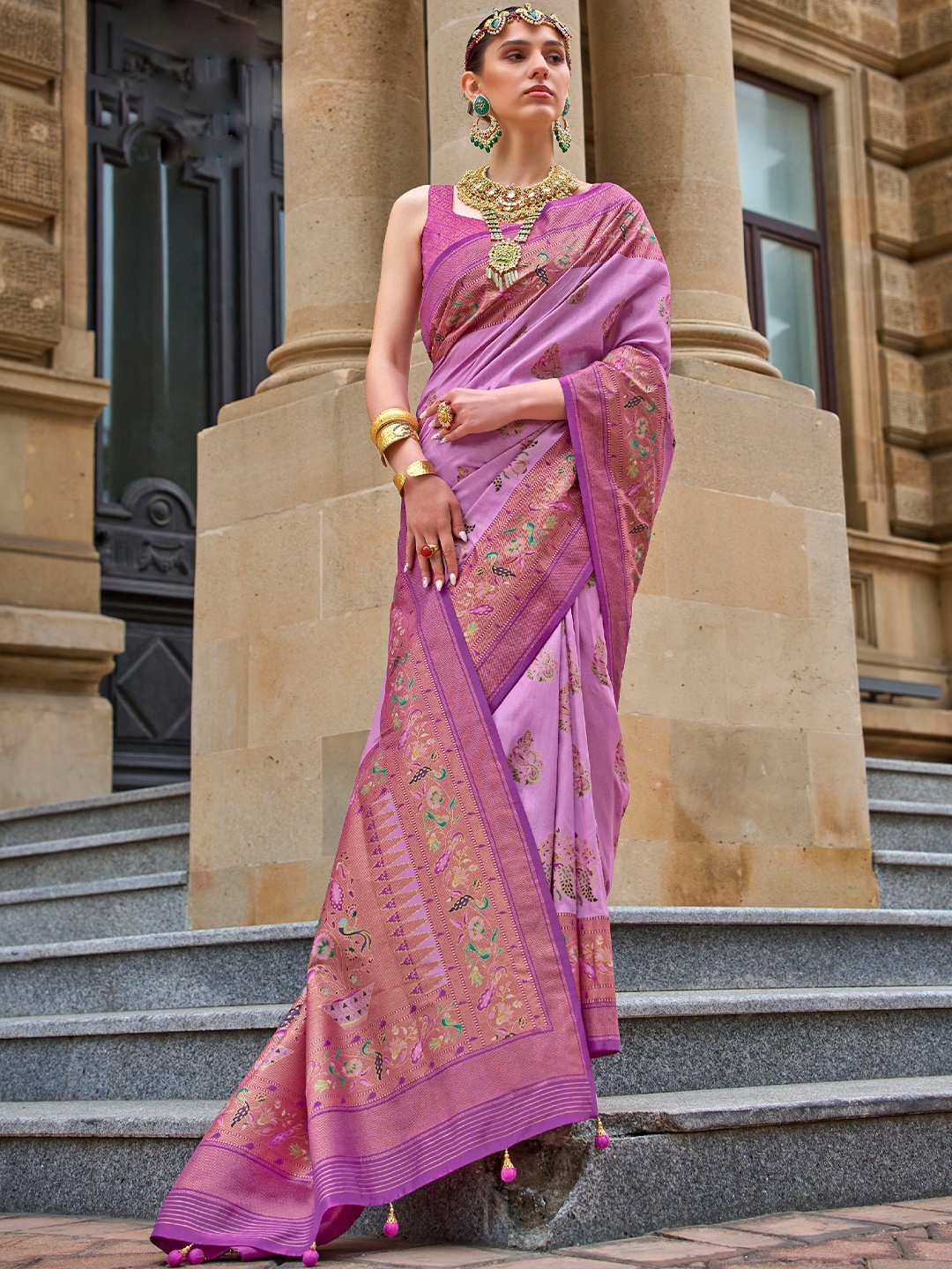 

Mitera Woven Design Zari Saree, Lavender