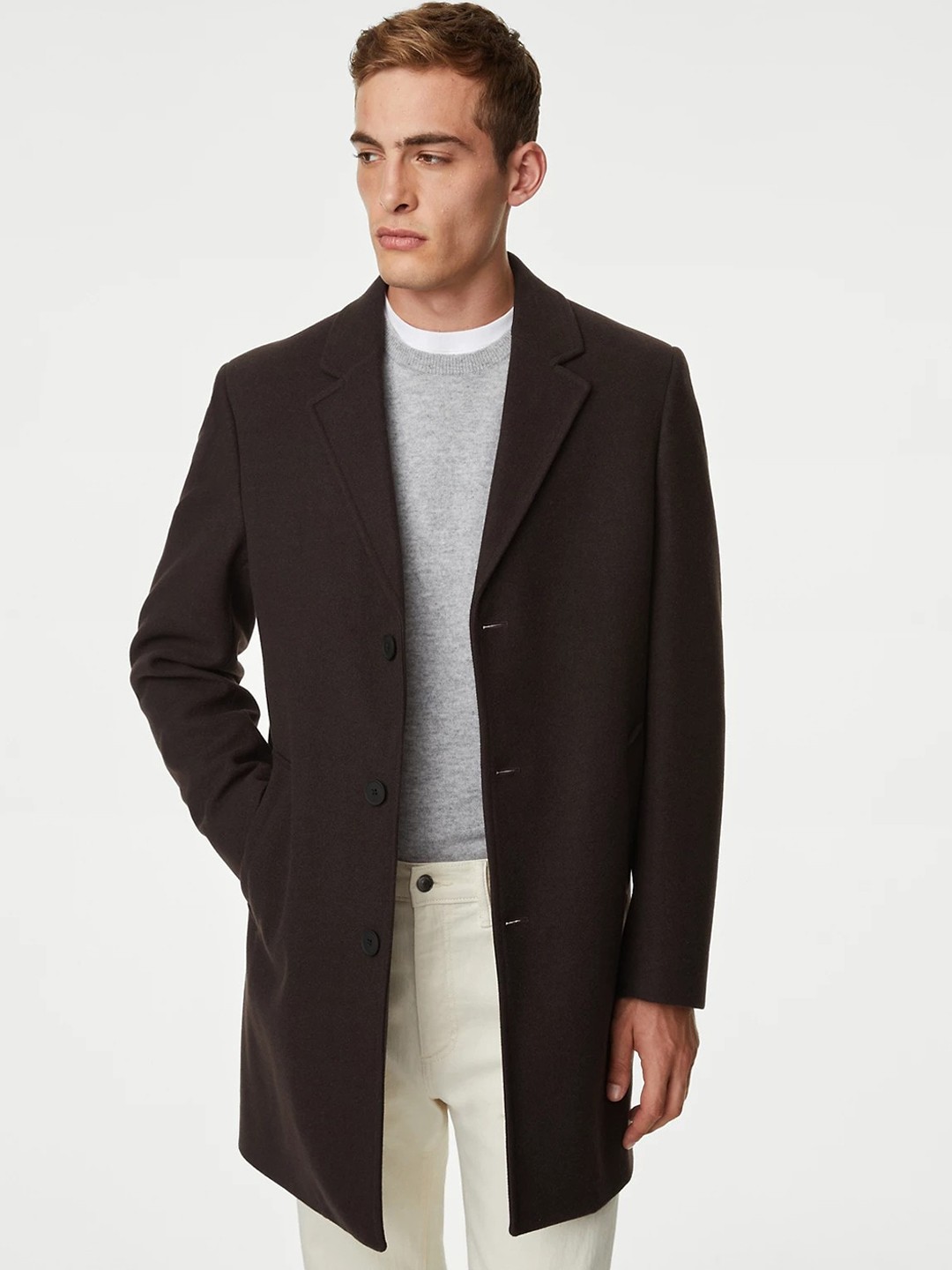 

Marks & Spencer Notched Lapel Collar Over Coat, Brown