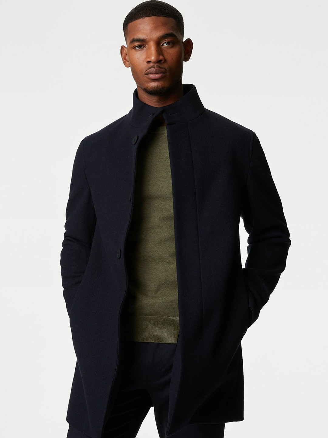 

Marks & Spencer Mock Collar Over Coats, Navy blue