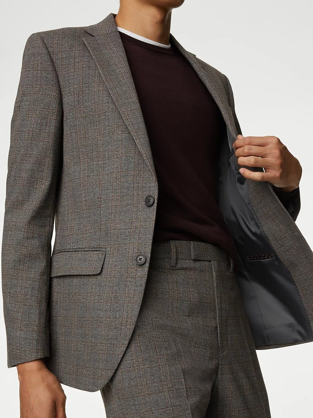 

Marks & Spencer Checked Single-Breasted Formal Blazer, Grey
