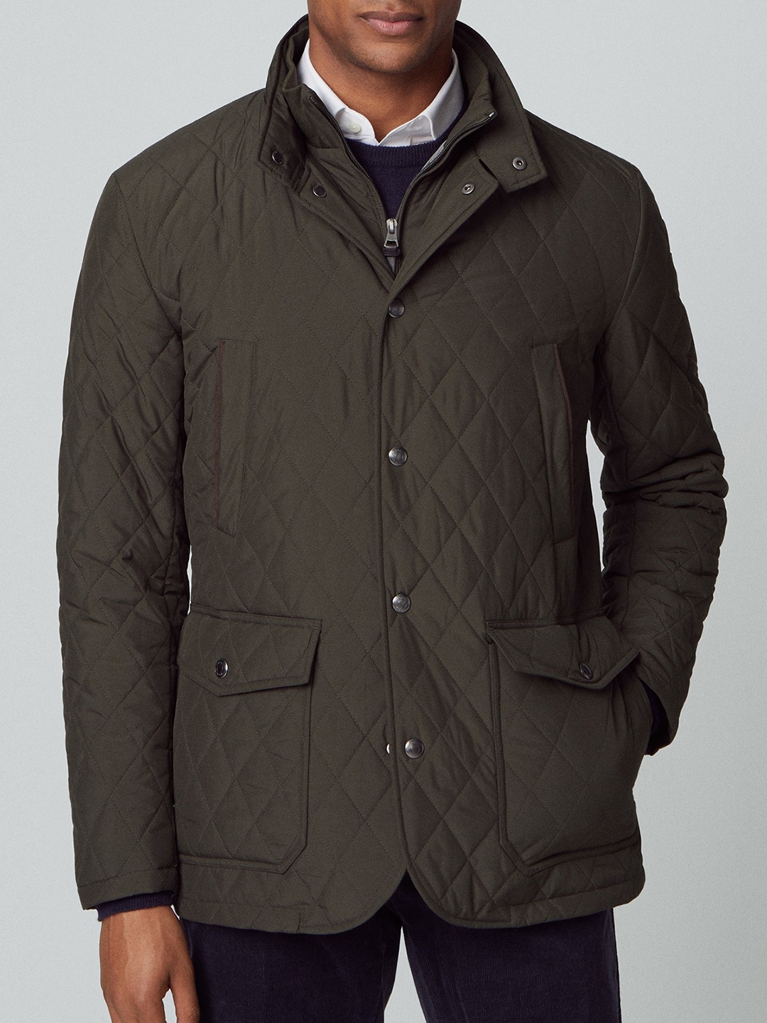 

HACKETT LONDON Spread Collar Longline Quilted Jacket, Brown