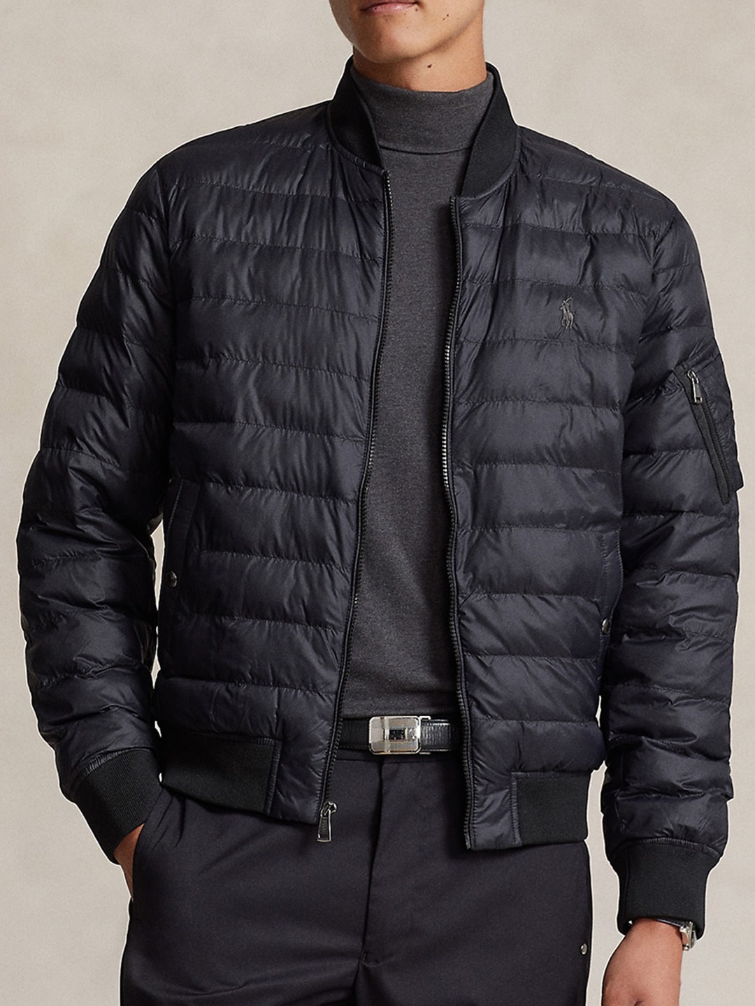 

Polo Ralph Lauren Packable Water-Repellent Mandarin Collar Bomber Jacket, Black