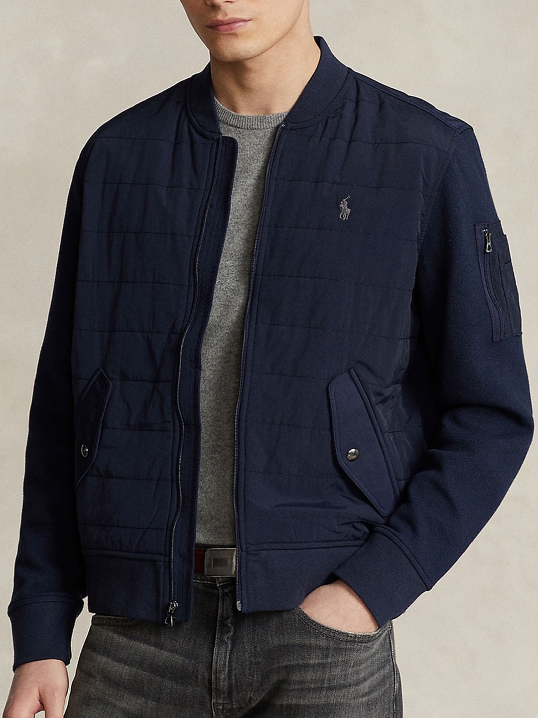

Polo Ralph Lauren Stand Collar Bomber Jacket, Navy blue