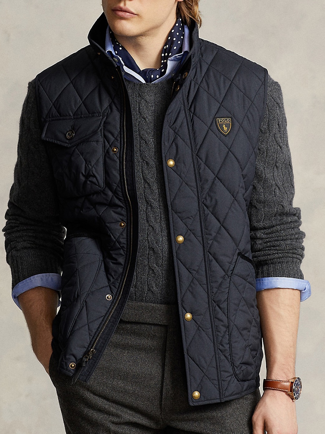 

Polo Ralph Lauren Self Design Mock Collar Water-Repellent Quilted Jacket, Black