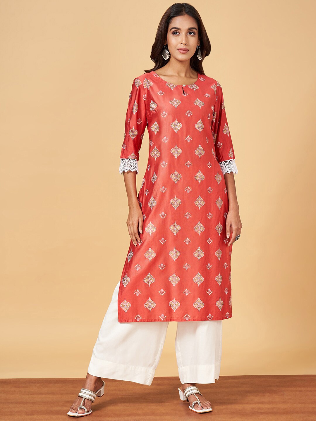 

YU by Pantaloons Printed Keyhole Neck Regular Kurta, Pink