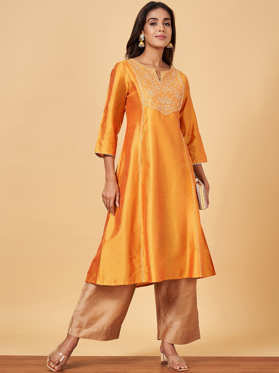 

YU by Pantaloons Ethnic Motif Yoke Design Thread Work Anarkali Kurta, Yellow
