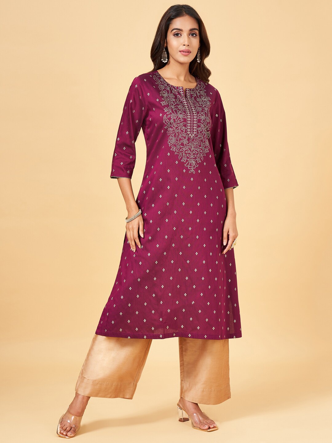 

RANGMANCH BY PANTALOONS Ethnic Motifs Printed Straight Kurta, Purple