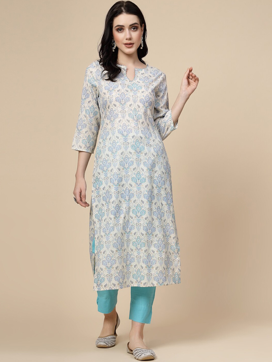 

all about you Floral Printed Straight Kurta, Blue