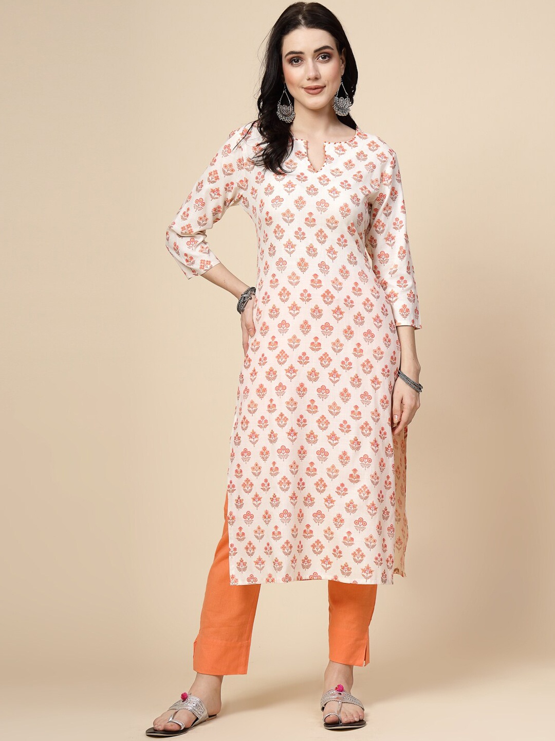 

all about you Floral Printed Straight Kurta, Orange