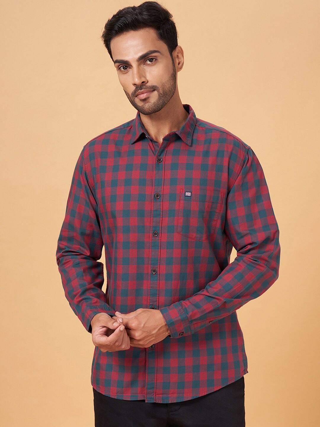 

BYFORD by Pantaloons Slim Fit Checked Cotton Casual Shirt, Maroon