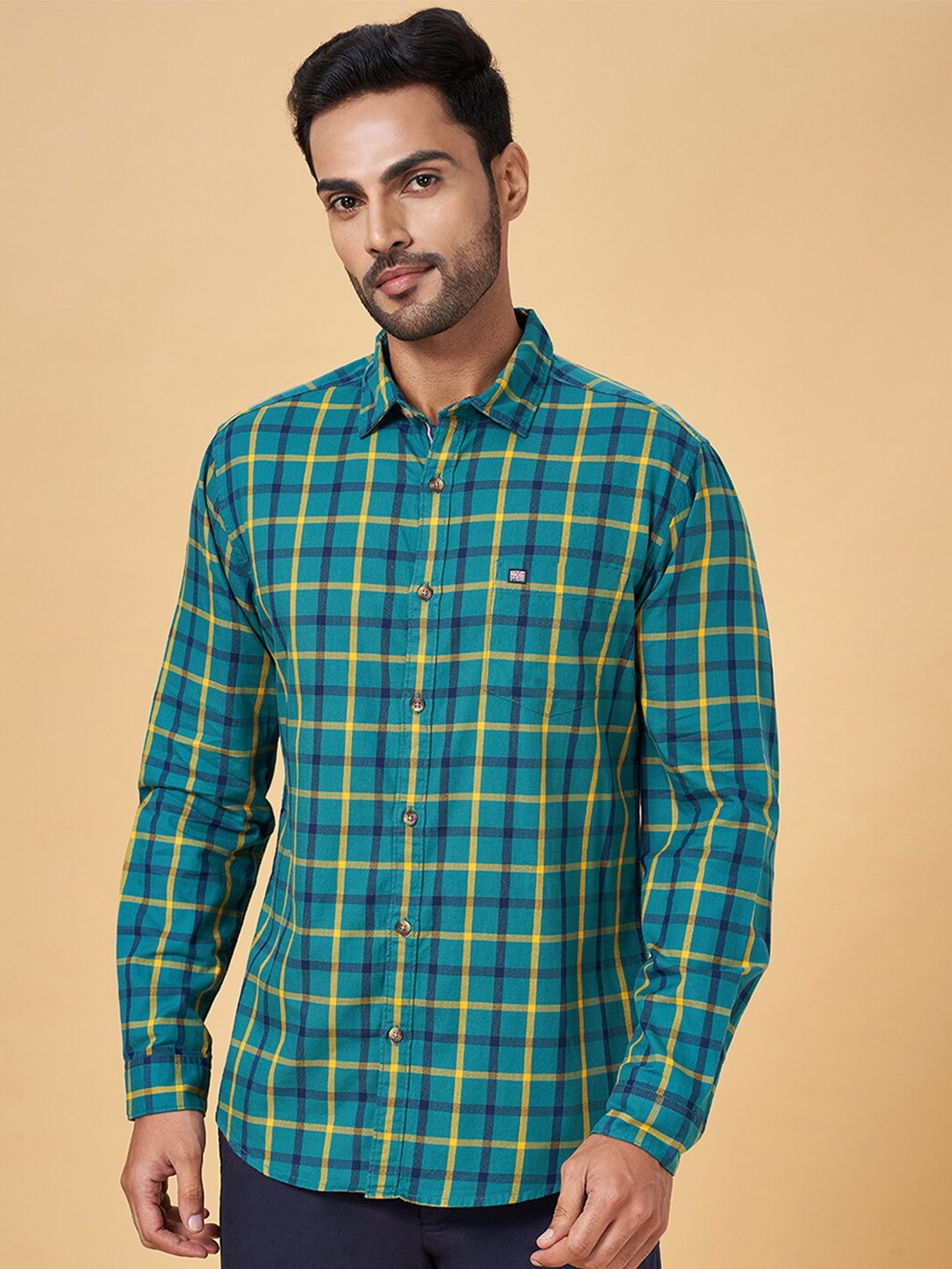 

BYFORD by Pantaloons Slim Fit Tartan Checked Cotton Casual Shirt, Green