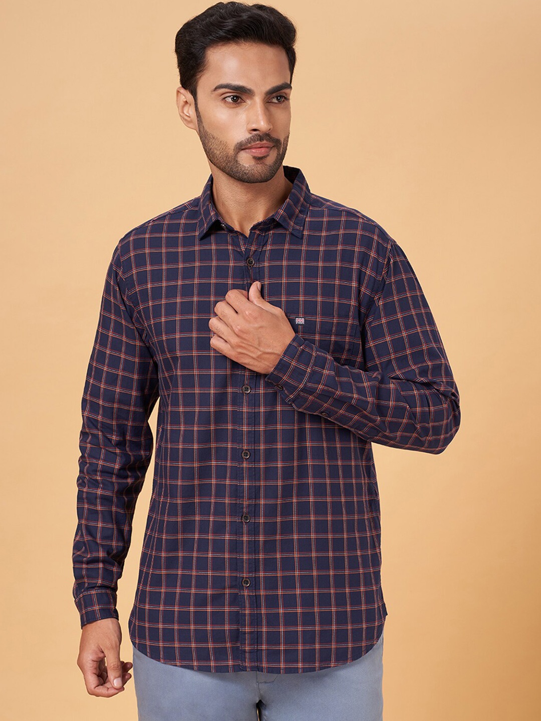 

BYFORD by Pantaloons Slim Fit Tartan Checks Cotton Casual Shirt, Navy blue