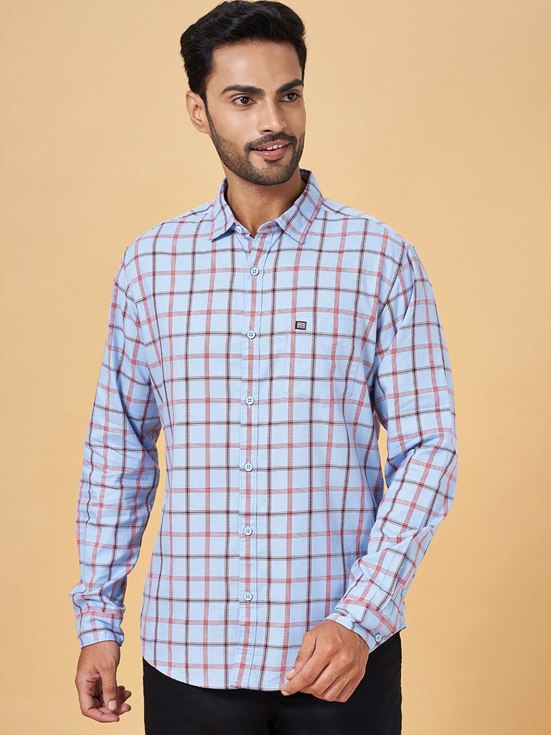 

BYFORD by Pantaloons Slim Fit Tartan Checked Cotton Casual Shirt, Blue